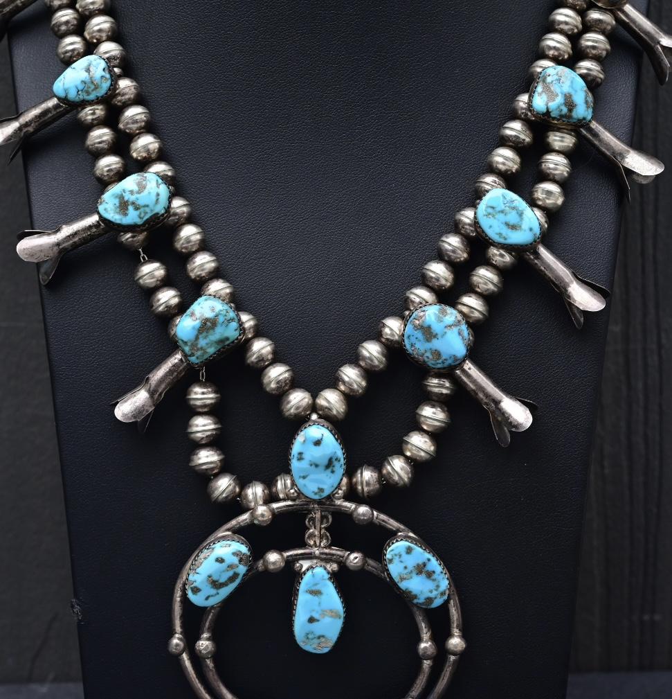 Navajo Selena Warner Sterling Silver & Turquoise Squash Blossom Necklace Signed