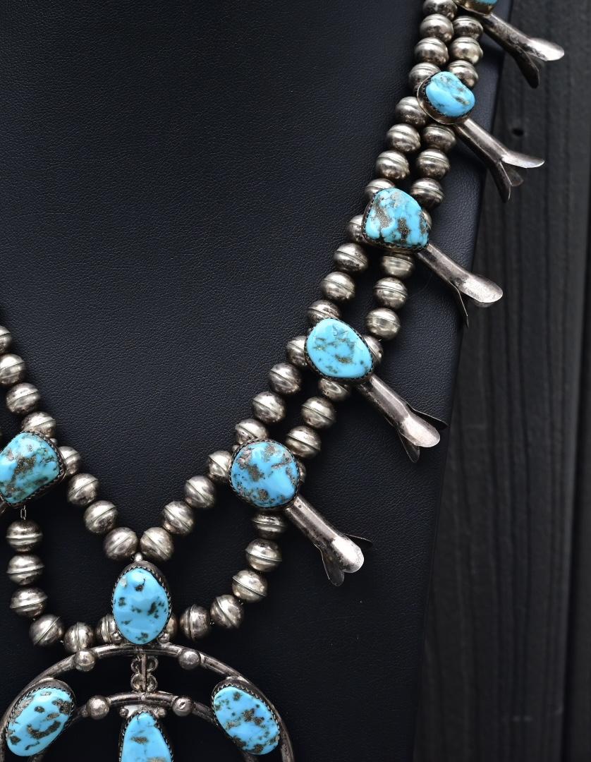 Navajo Selena Warner Sterling Silver & Turquoise Squash Blossom Necklace Signed
