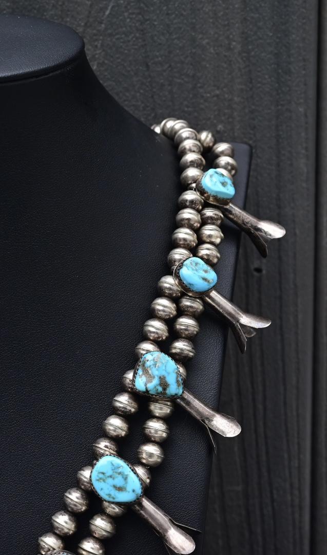 Navajo Selena Warner Sterling Silver & Turquoise Squash Blossom Necklace Signed