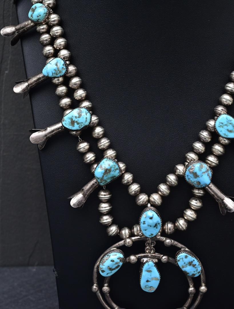 Navajo Selena Warner Sterling Silver & Turquoise Squash Blossom Necklace Signed