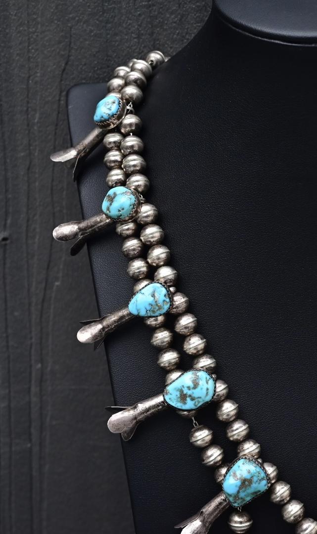 Navajo Selena Warner Sterling Silver & Turquoise Squash Blossom Necklace Signed