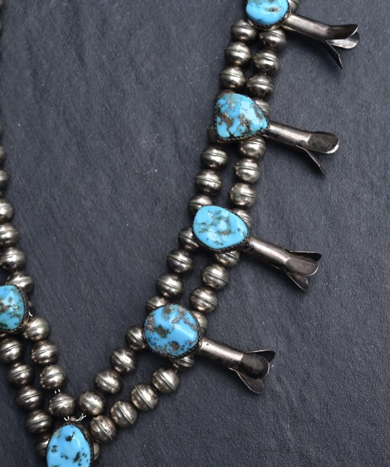 Navajo Selena Warner Sterling Silver & Turquoise Squash Blossom Necklace Signed