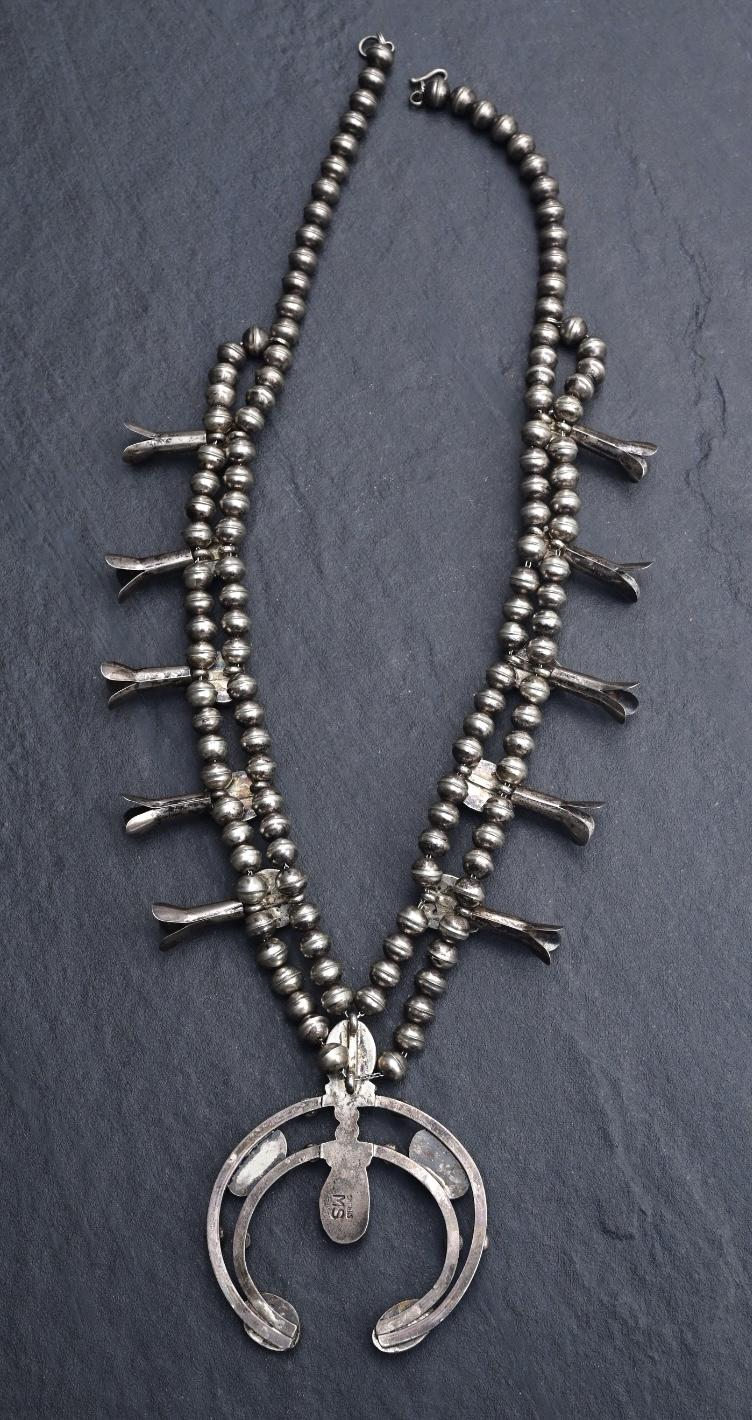 Navajo Selena Warner Sterling Silver & Turquoise Squash Blossom Necklace Signed