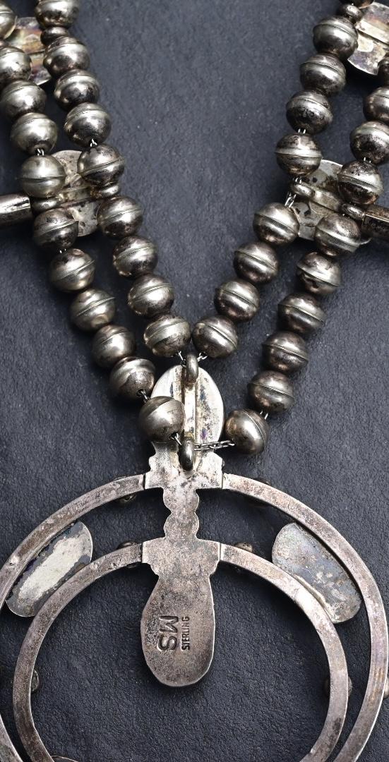 Navajo Selena Warner Sterling Silver & Turquoise Squash Blossom Necklace Signed