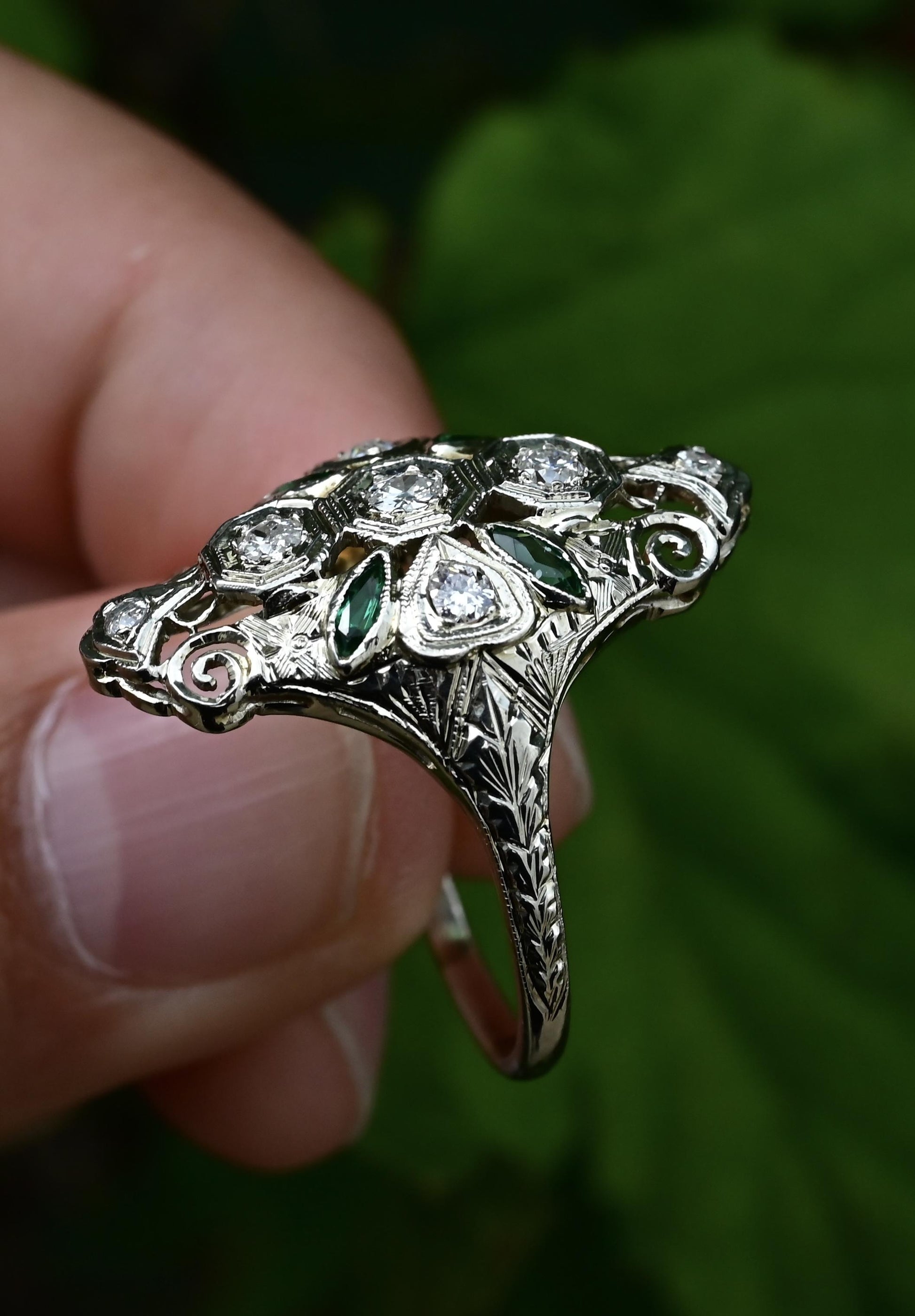 Art Deco 18K White Gold Diamond Ring – IGI Certified, 0.33ct Natural Diamonds