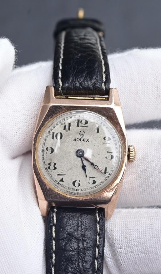 Antique 1920s Rolex 9ct Pink Gold Cushion Watch – Hand-Wound – 28mm x 22mm