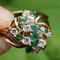 IGI Certified 14K Yellow Gold Emerald & Diamond Cluster Ring Size 4.75