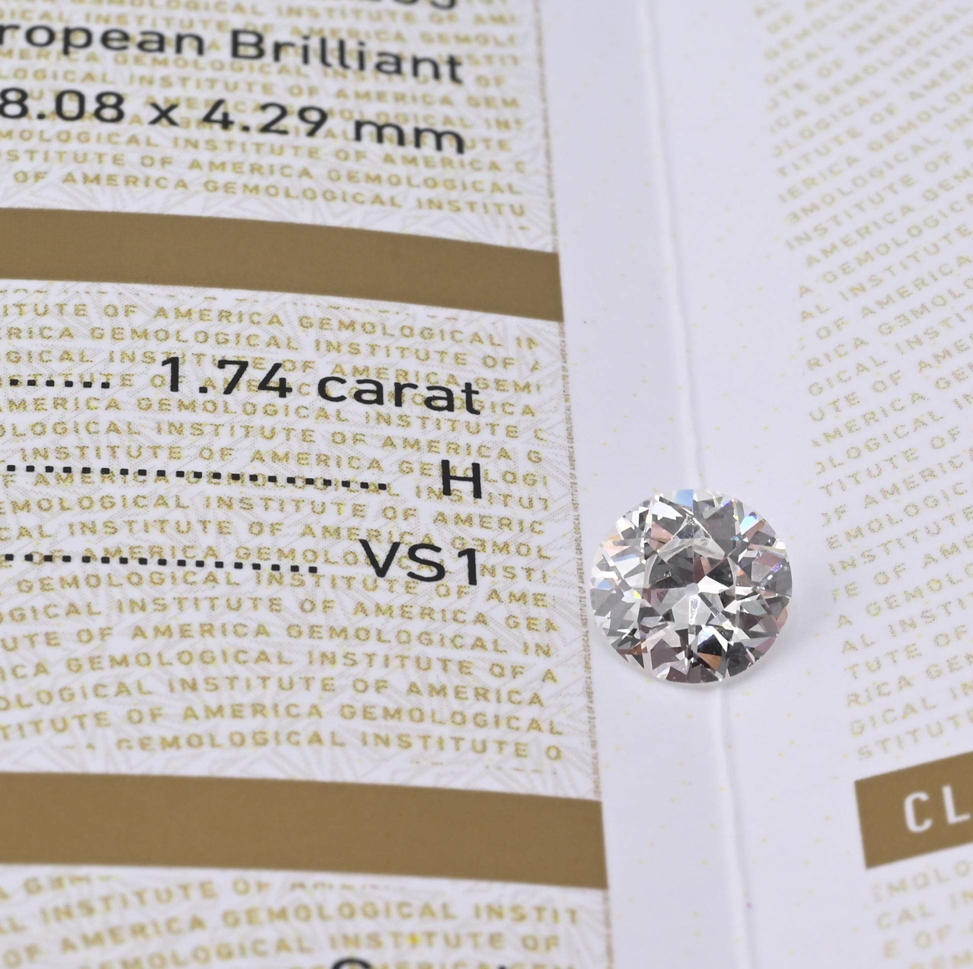 1.74ct Old European Cut Diamond | GIA Natural H VS1 | Antique Loose Stone