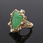 Amazing GIA Certified 14K Yellow Gold Carved Green Beryl & Diamond Ring 6.5