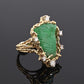 Amazing GIA Certified 14K Yellow Gold Carved Green Beryl & Diamond Ring 6.5