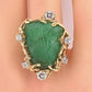 Amazing GIA Certified 14K Yellow Gold Carved Green Beryl & Diamond Ring 6.5