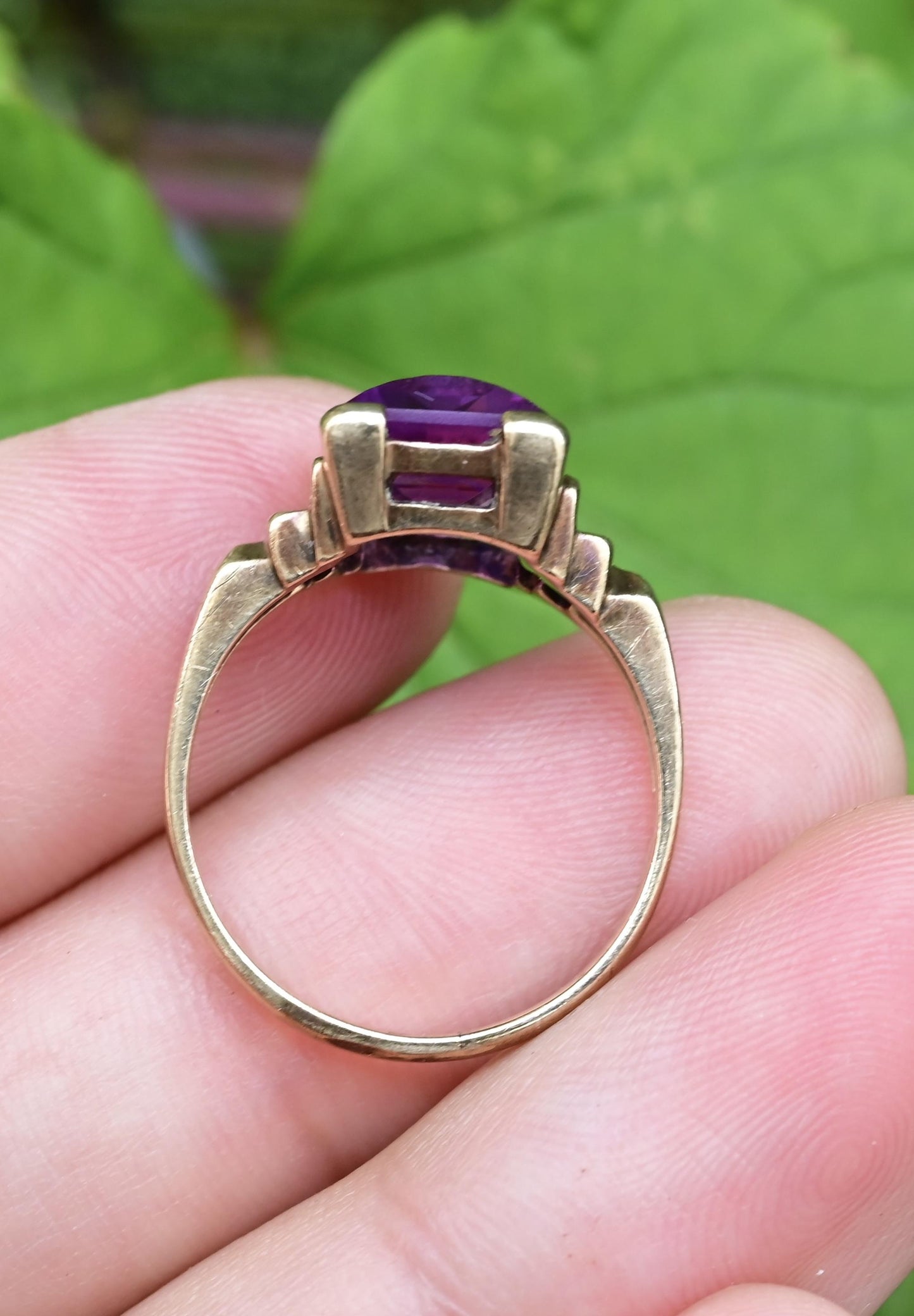 10K Yellow Gold Sapphire Ring Art Deco / Retro Era IGI Certified Size 6.75