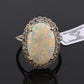 IGI Certified 14K Gold Natural Opal & Diamond Halo Ring Mid Century / Art Deco