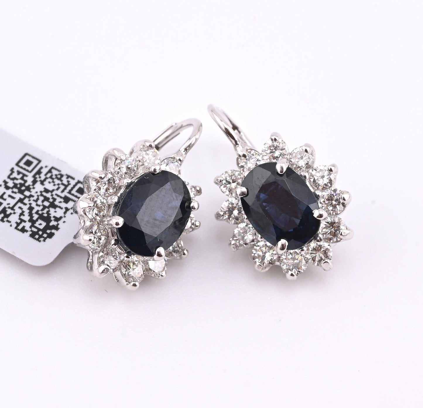 IGI Certified 14K White Gold Sapphire & Diamond Halo Earrings 3.16 CT Sapphire