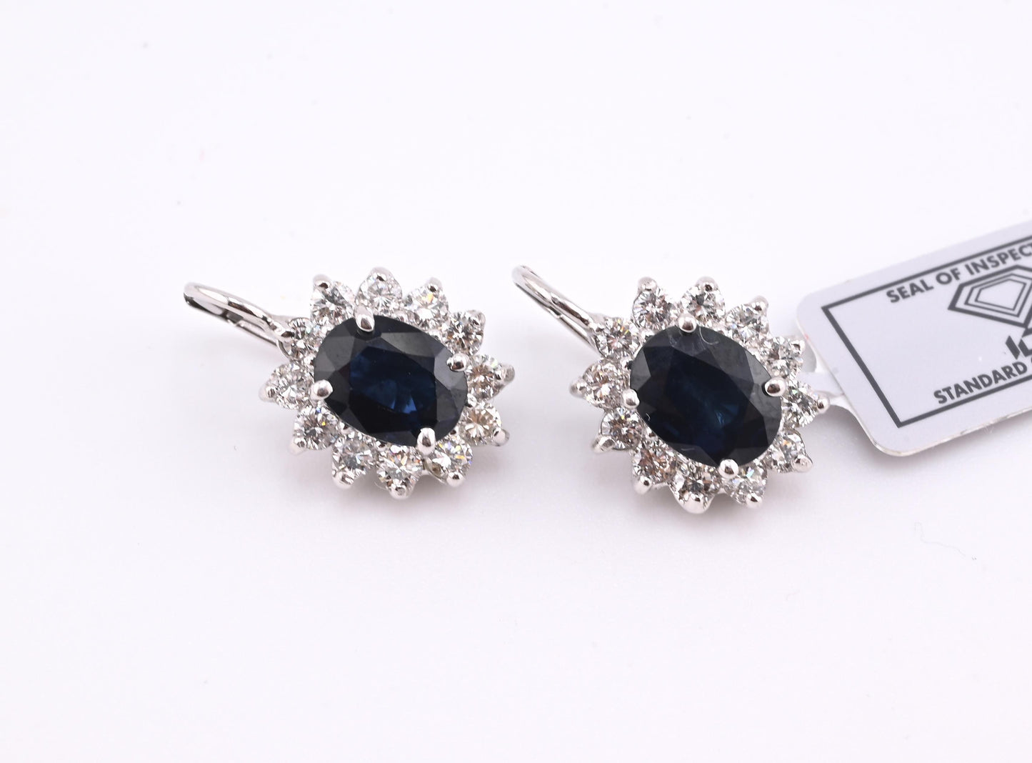 IGI Certified 14K White Gold Sapphire & Diamond Halo Earrings 3.16 CT Sapphire