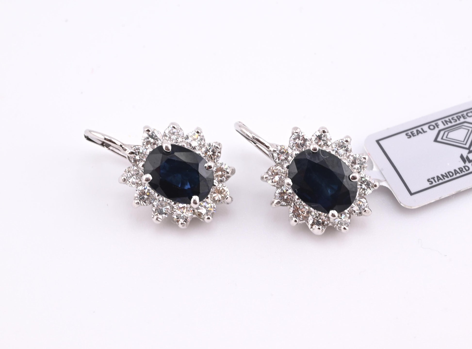 IGI Certified 14K White Gold Sapphire & Diamond Halo Earrings 3.16 CT Sapphire