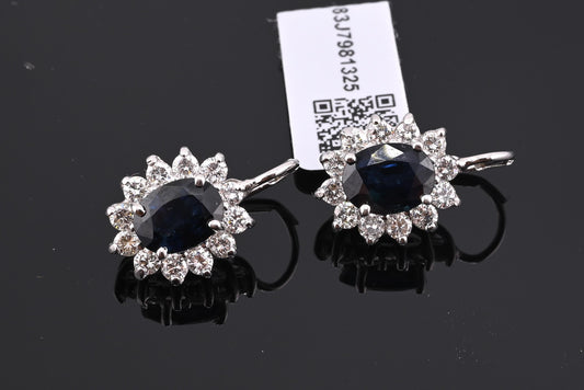 IGI Certified 14K White Gold Sapphire & Diamond Halo Earrings 3.16 CT Sapphire
