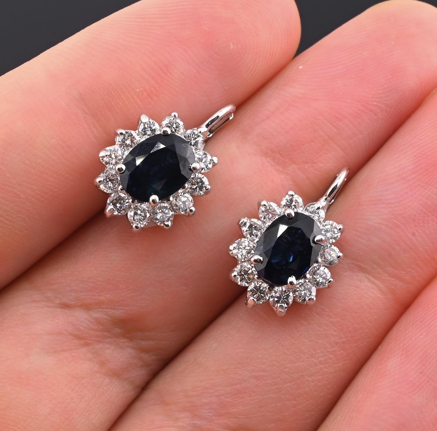 IGI Certified 14K White Gold Sapphire & Diamond Halo Earrings 3.16 CT Sapphire