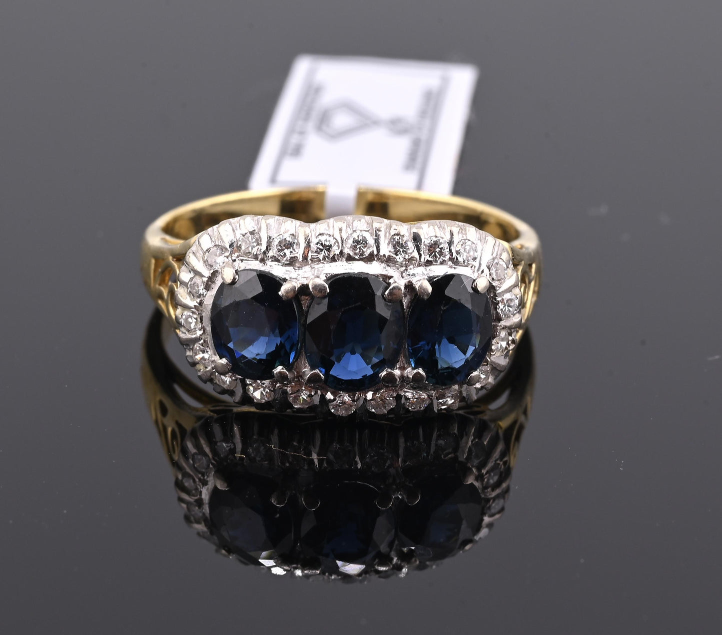 IGI Certified 14K Yellow & White Gold Sapphire Diamond Ring 1.96 CTW Size 8