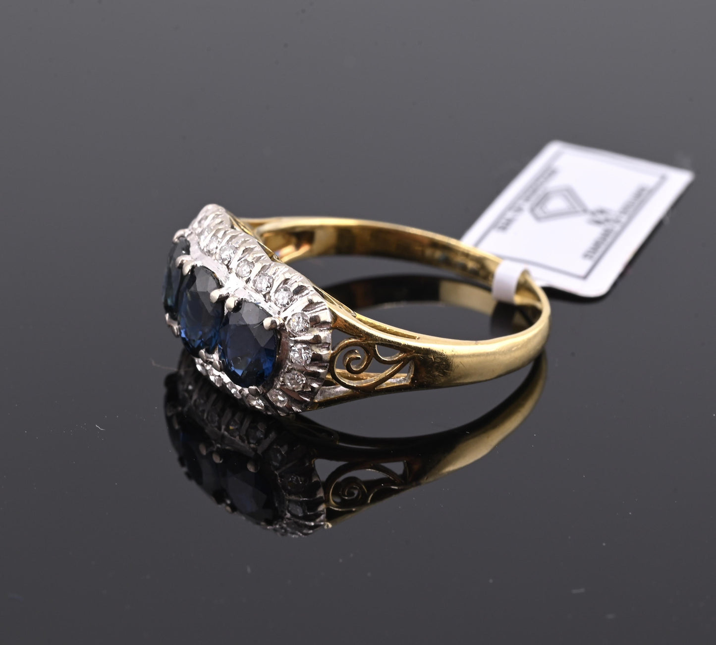 IGI Certified 14K Yellow & White Gold Sapphire Diamond Ring 1.96 CTW Size 8