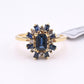 IGI Certified 14K Yellow Gold Sapphire & Diamond Cluster Ring 1.35 CTW Size 7.5