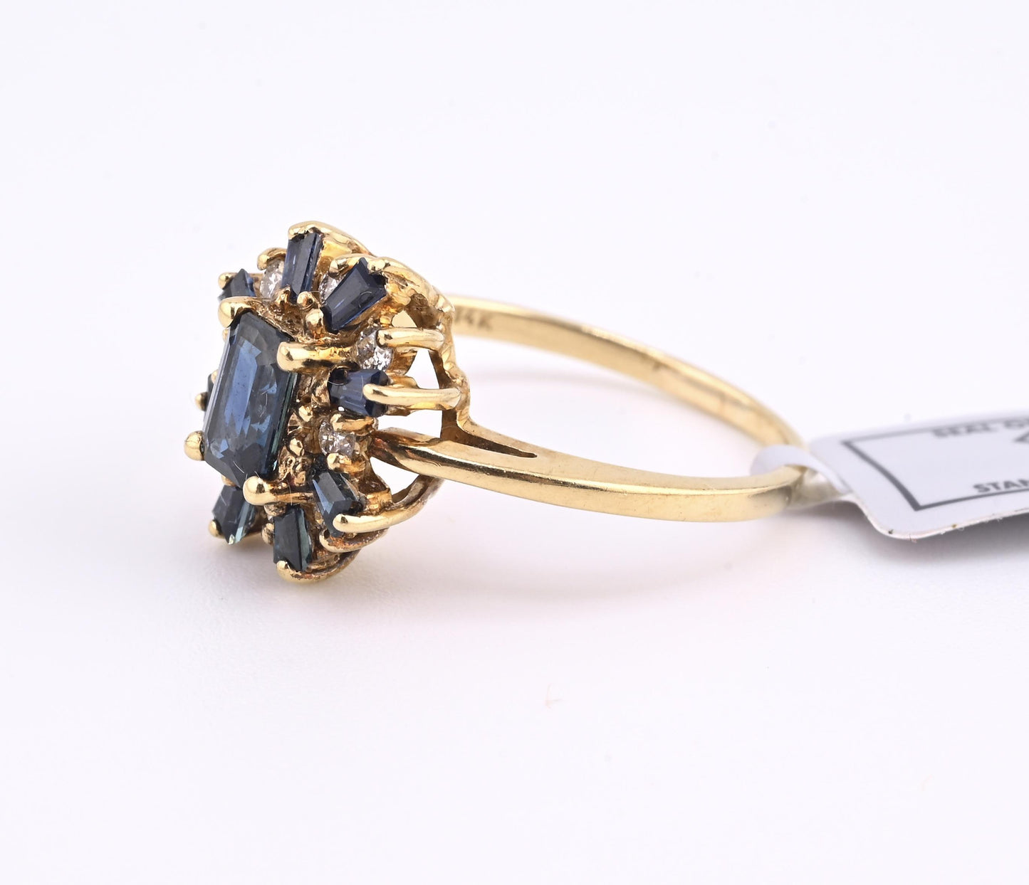 IGI Certified 14K Yellow Gold Sapphire & Diamond Cluster Ring 1.35 CTW Size 7.5