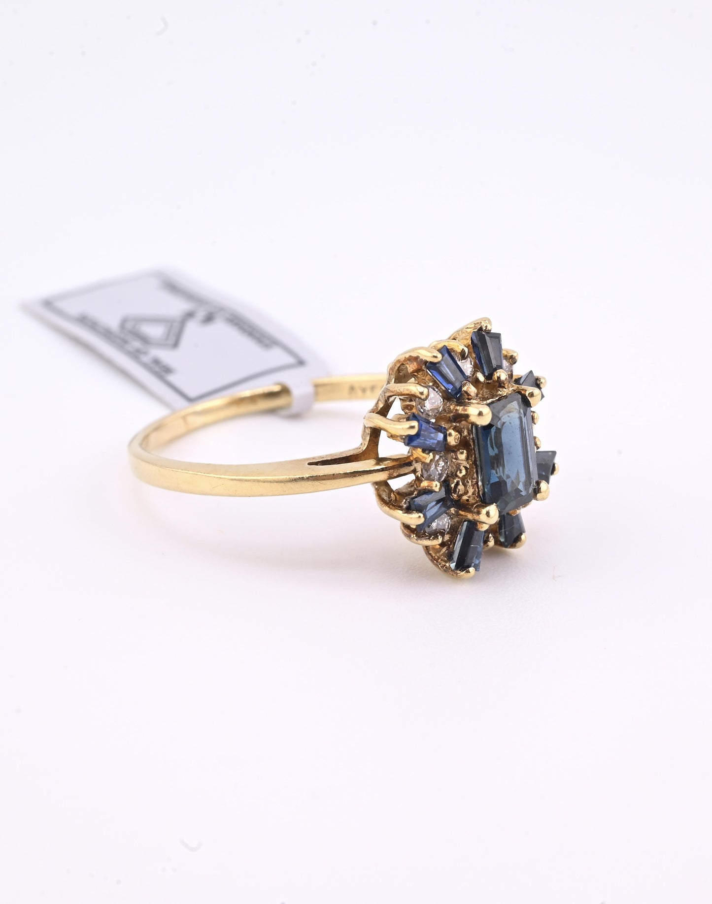 IGI Certified 14K Yellow Gold Sapphire & Diamond Cluster Ring 1.35 CTW Size 7.5