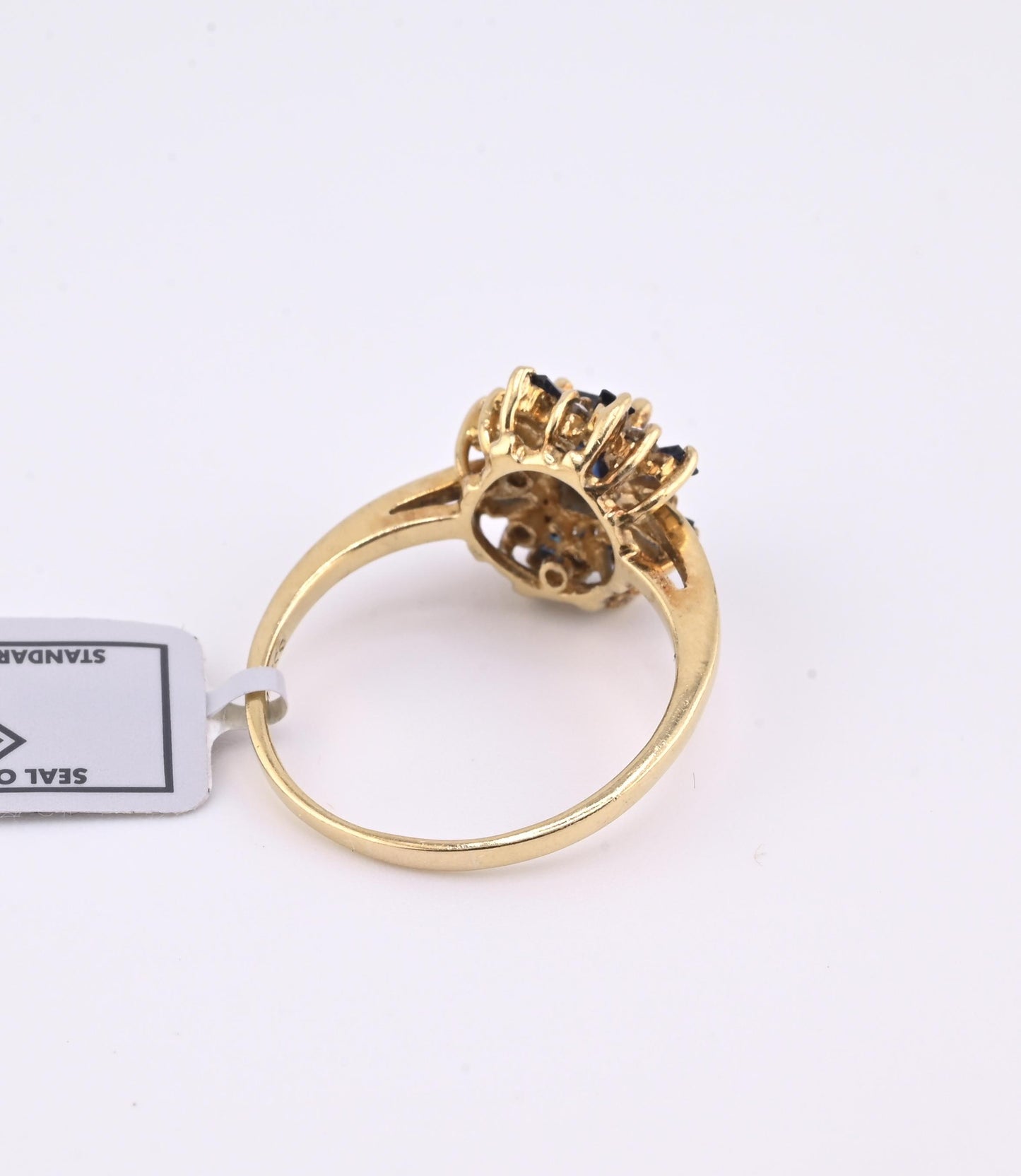 IGI Certified 14K Yellow Gold Sapphire & Diamond Cluster Ring 1.35 CTW Size 7.5