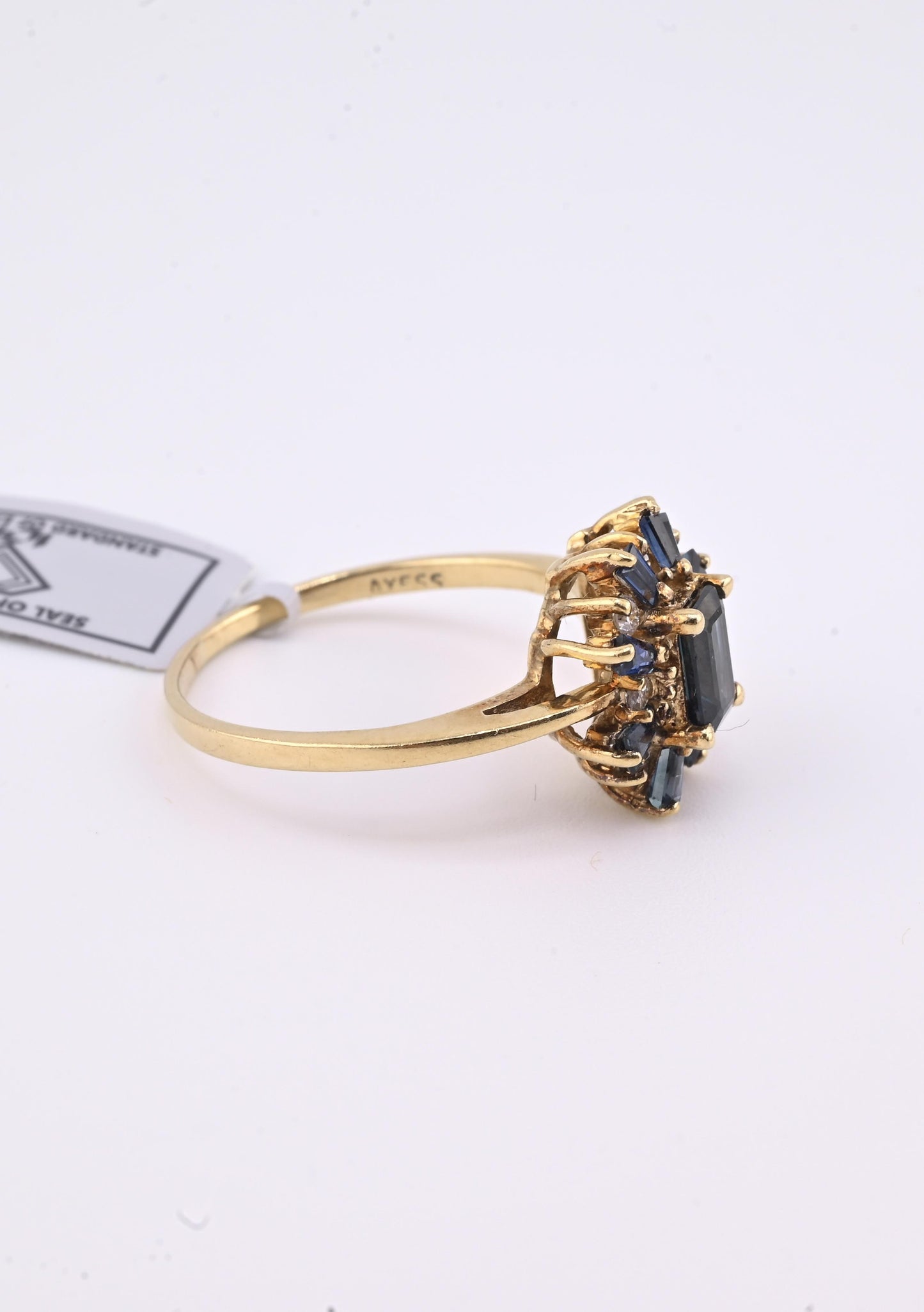 IGI Certified 14K Yellow Gold Sapphire & Diamond Cluster Ring 1.35 CTW Size 7.5