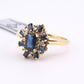 IGI Certified 14K Yellow Gold Sapphire & Diamond Cluster Ring 1.35 CTW Size 7.5