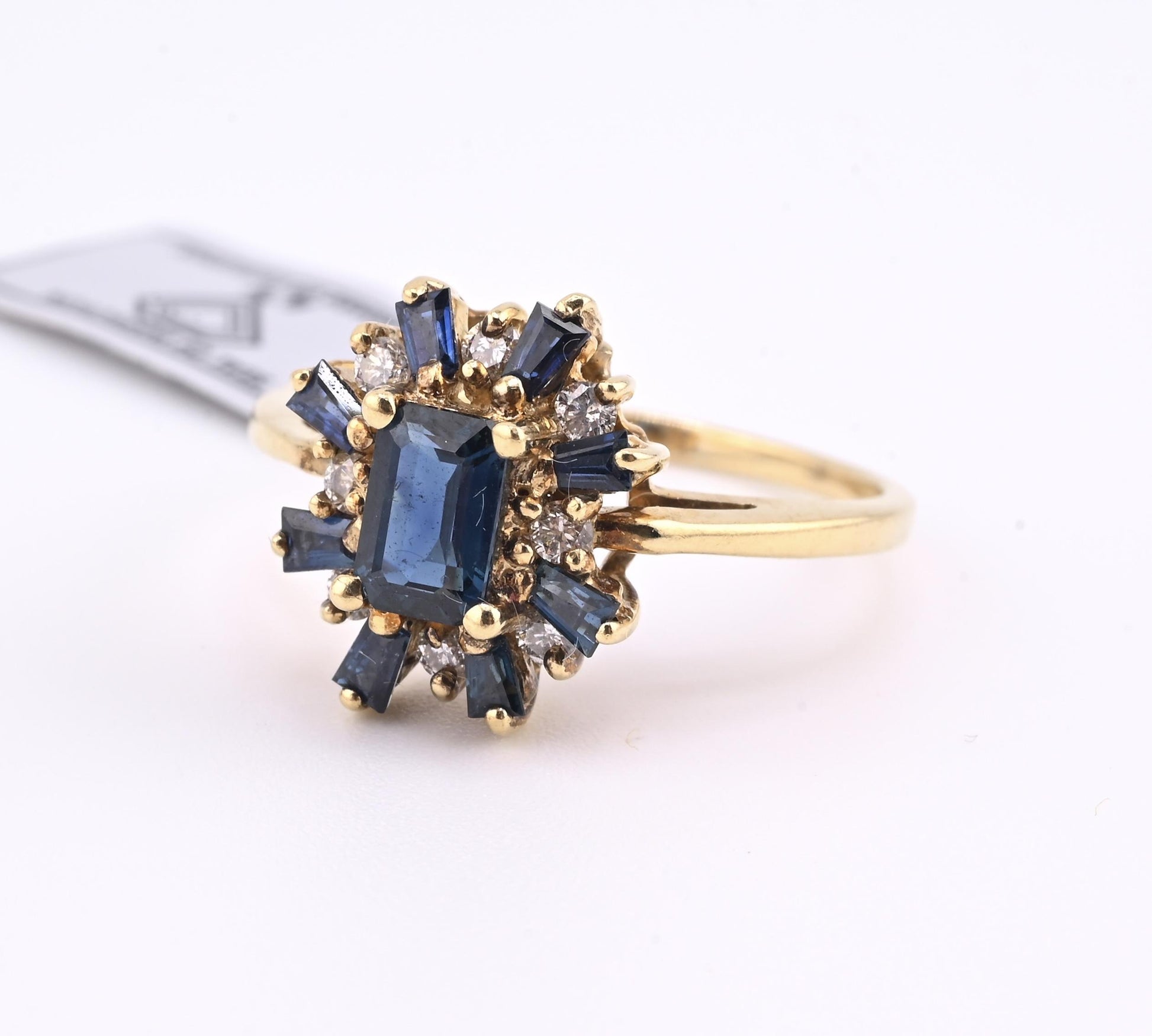 IGI Certified 14K Yellow Gold Sapphire & Diamond Cluster Ring 1.35 CTW Size 7.5