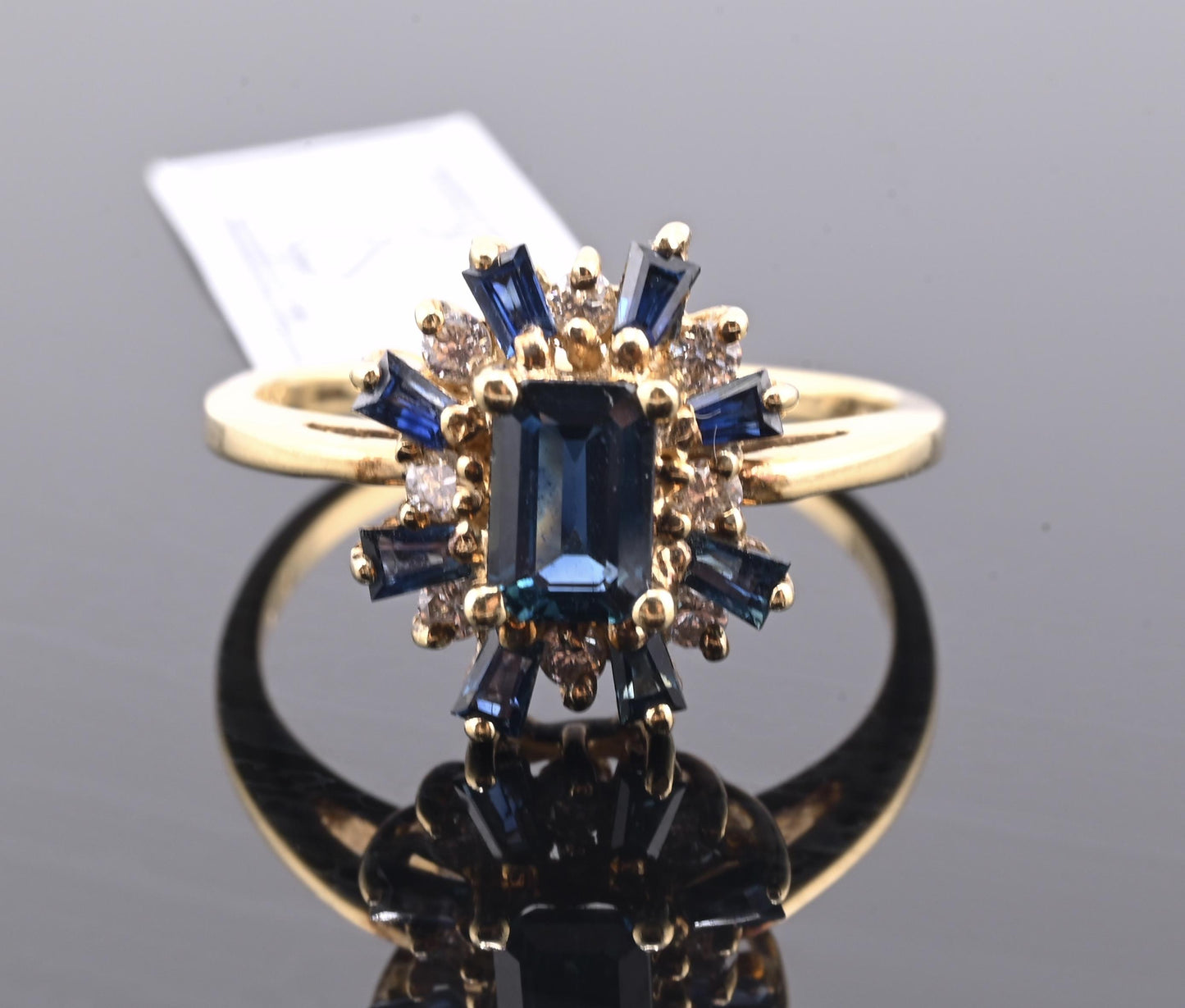 IGI Certified 14K Yellow Gold Sapphire & Diamond Cluster Ring 1.35 CTW Size 7.5