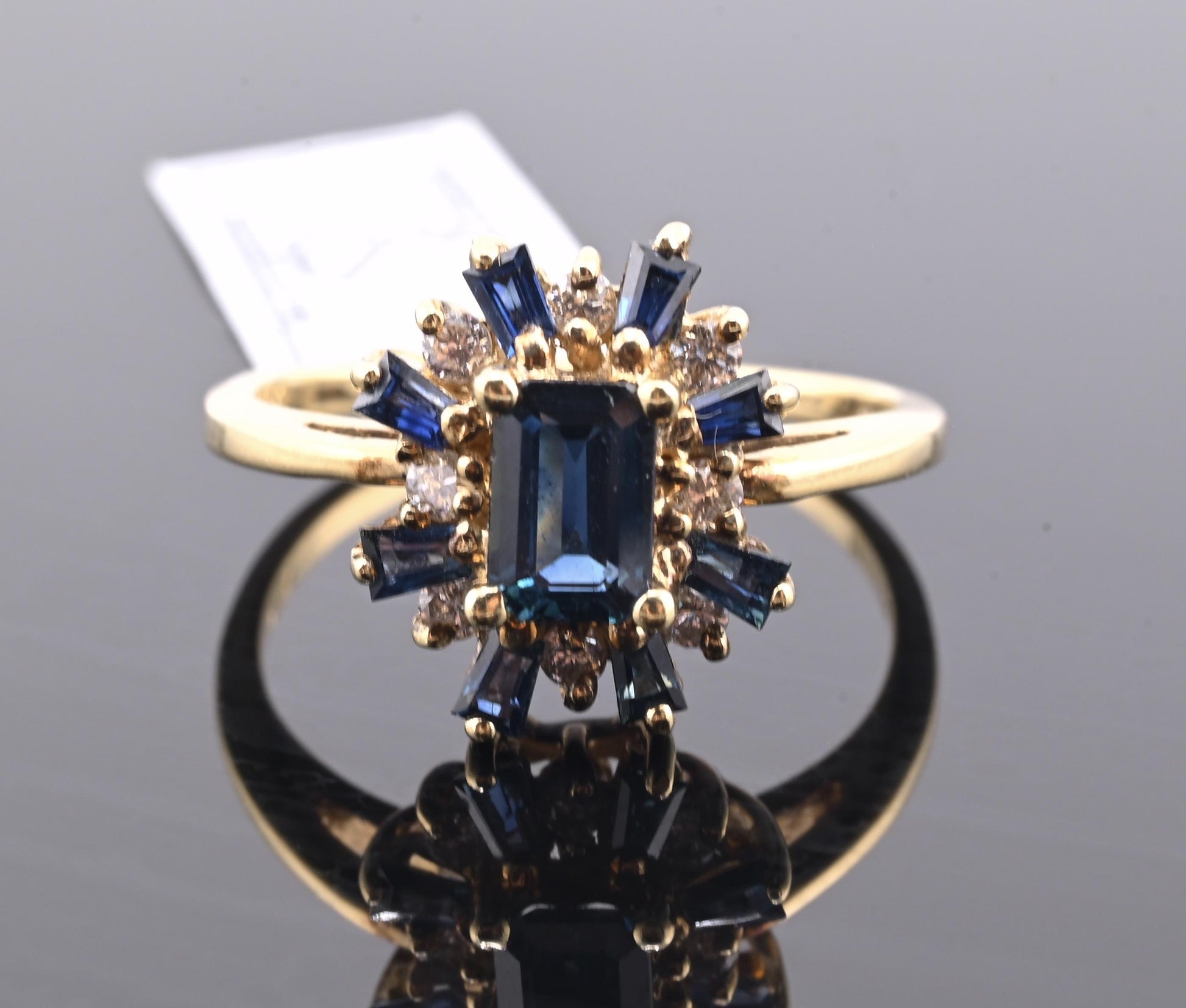 IGI Certified 14K Yellow Gold Sapphire & Diamond Cluster Ring 1.35 CTW Size 7.5