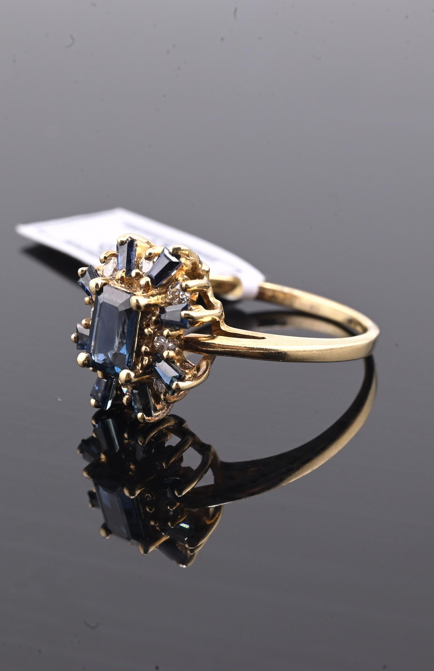 IGI Certified 14K Yellow Gold Sapphire & Diamond Cluster Ring 1.35 CTW Size 7.5