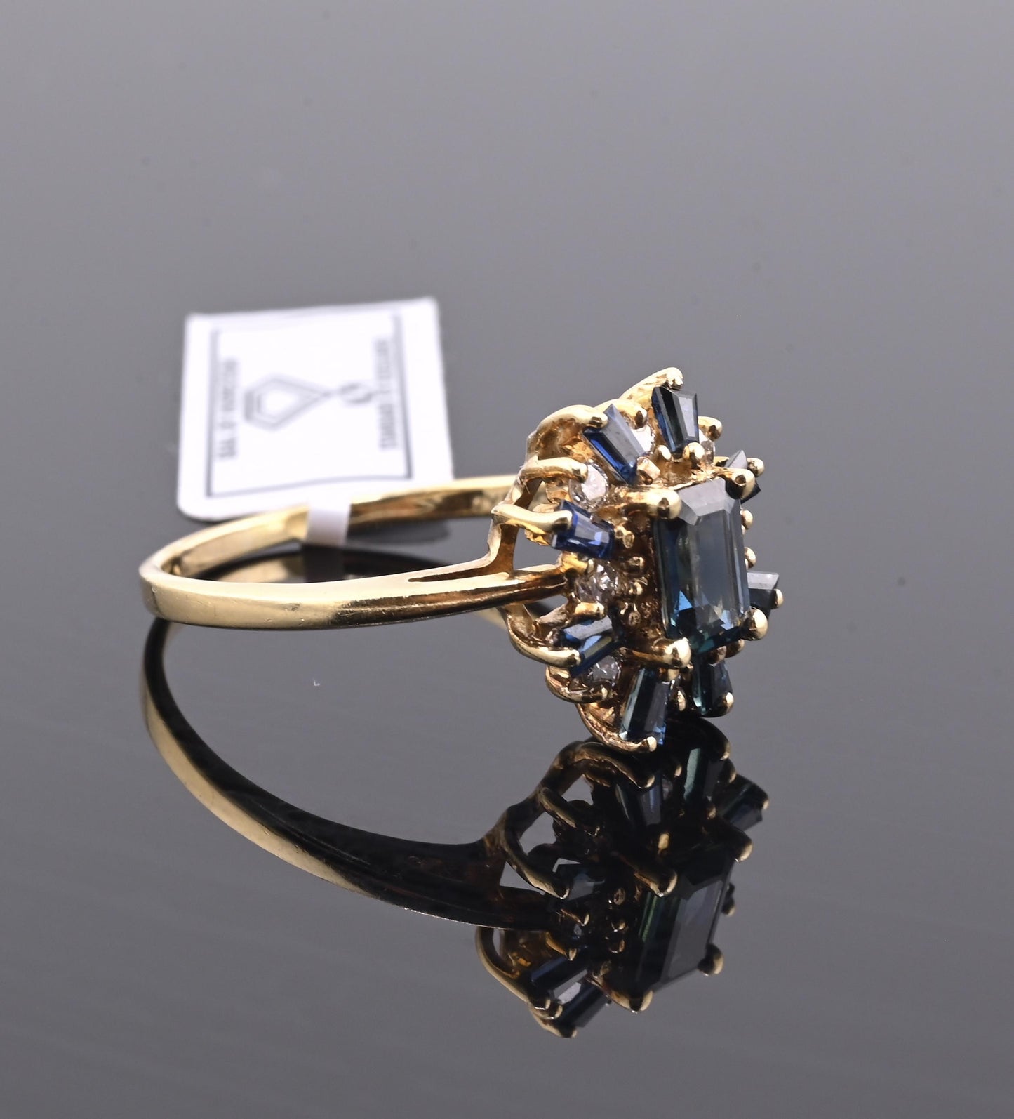 IGI Certified 14K Yellow Gold Sapphire & Diamond Cluster Ring 1.35 CTW Size 7.5