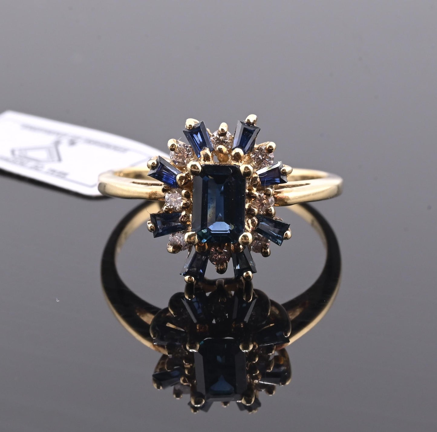 IGI Certified 14K Yellow Gold Sapphire & Diamond Cluster Ring 1.35 CTW Size 7.5