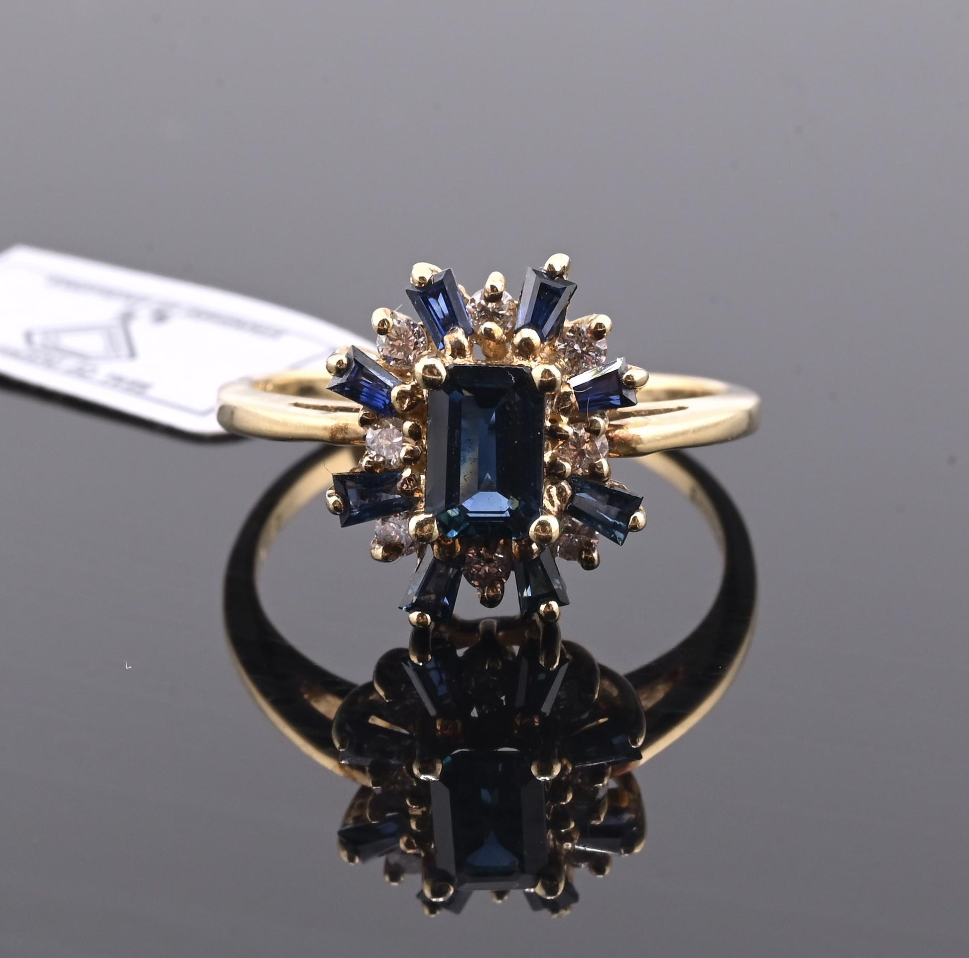 IGI Certified 14K Yellow Gold Sapphire & Diamond Cluster Ring 1.35 CTW Size 7.5
