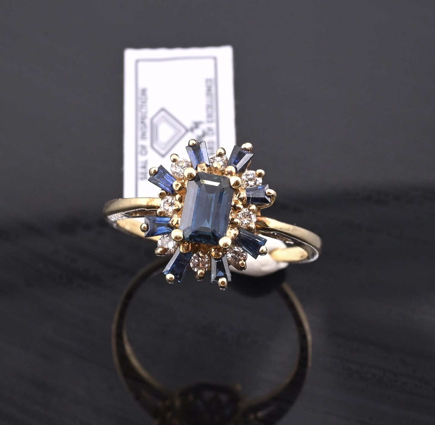 IGI Certified 14K Yellow Gold Sapphire & Diamond Cluster Ring 1.35 CTW Size 7.5