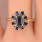 IGI Certified 14K Yellow Gold Sapphire & Diamond Cluster Ring 1.35 CTW Size 7.5