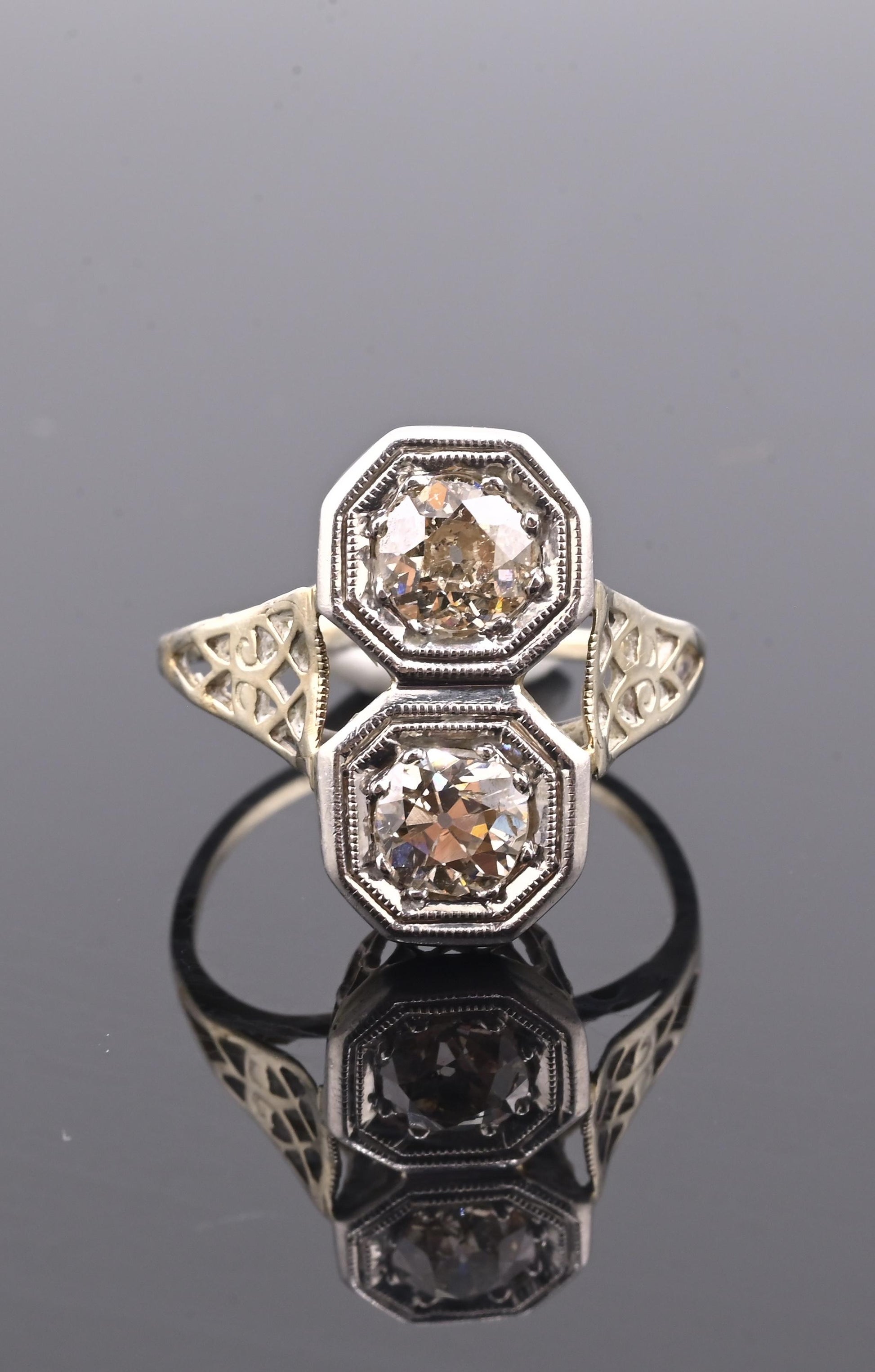 IGI Certified 1.10 TCW Old European Cut Diamonds Antique Art Deco Ring Size 6.25