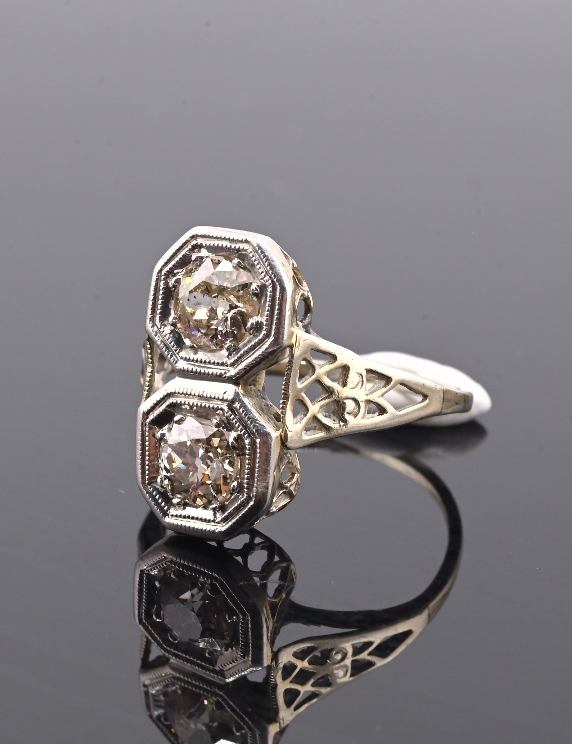 IGI Certified 1.10 TCW Old European Cut Diamonds Antique Art Deco Ring Size 6.25