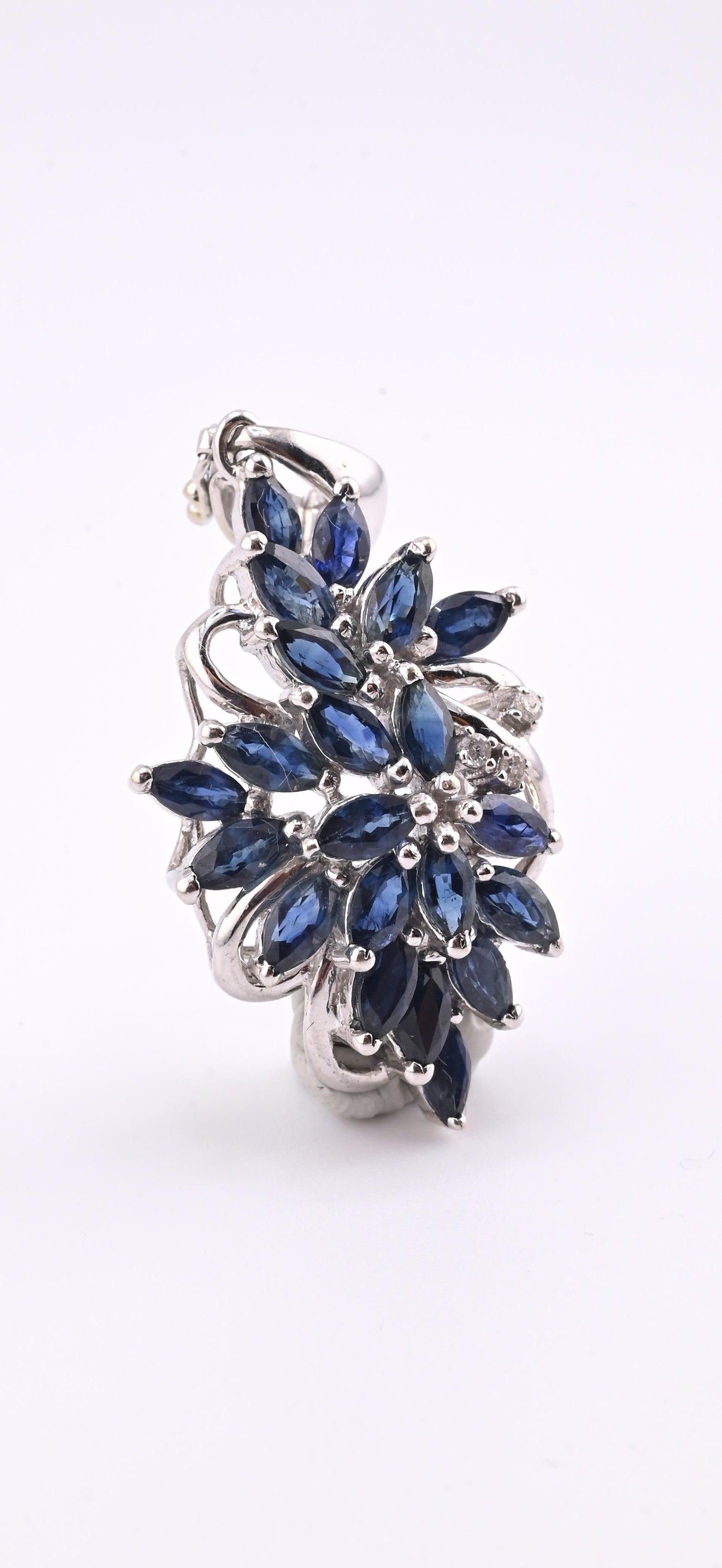 IGI Certified 14K White Gold Sapphire & Diamond Pendant 3.15 CTW Floral Design