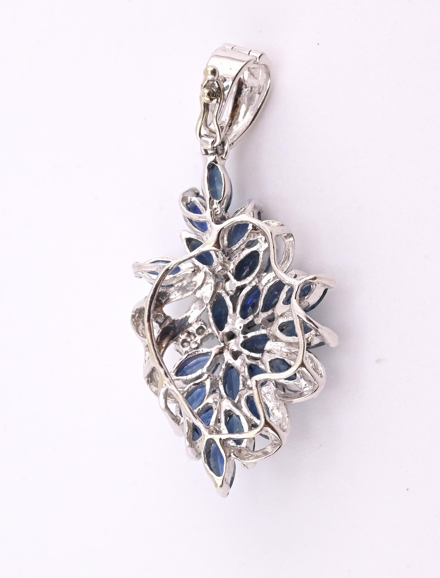 IGI Certified 14K White Gold Sapphire & Diamond Pendant 3.15 CTW Floral Design