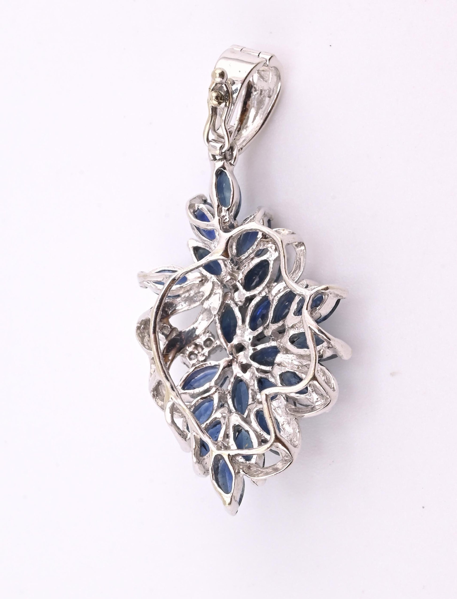 IGI Certified 14K White Gold Sapphire & Diamond Pendant 3.15 CTW Floral Design