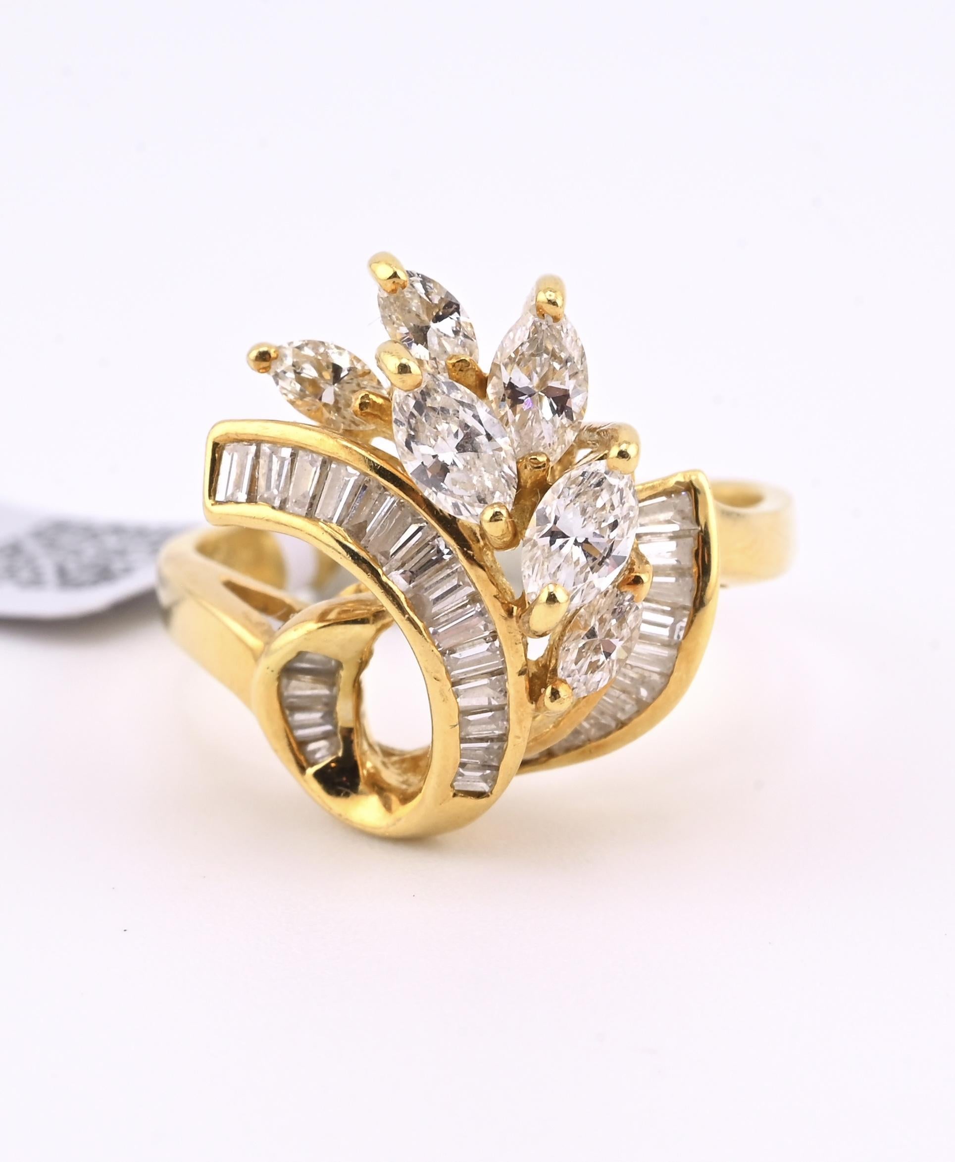 IGI Certified 18K Yellow Gold Diamond Ring 1.17 CTW Marquise & Baguettes