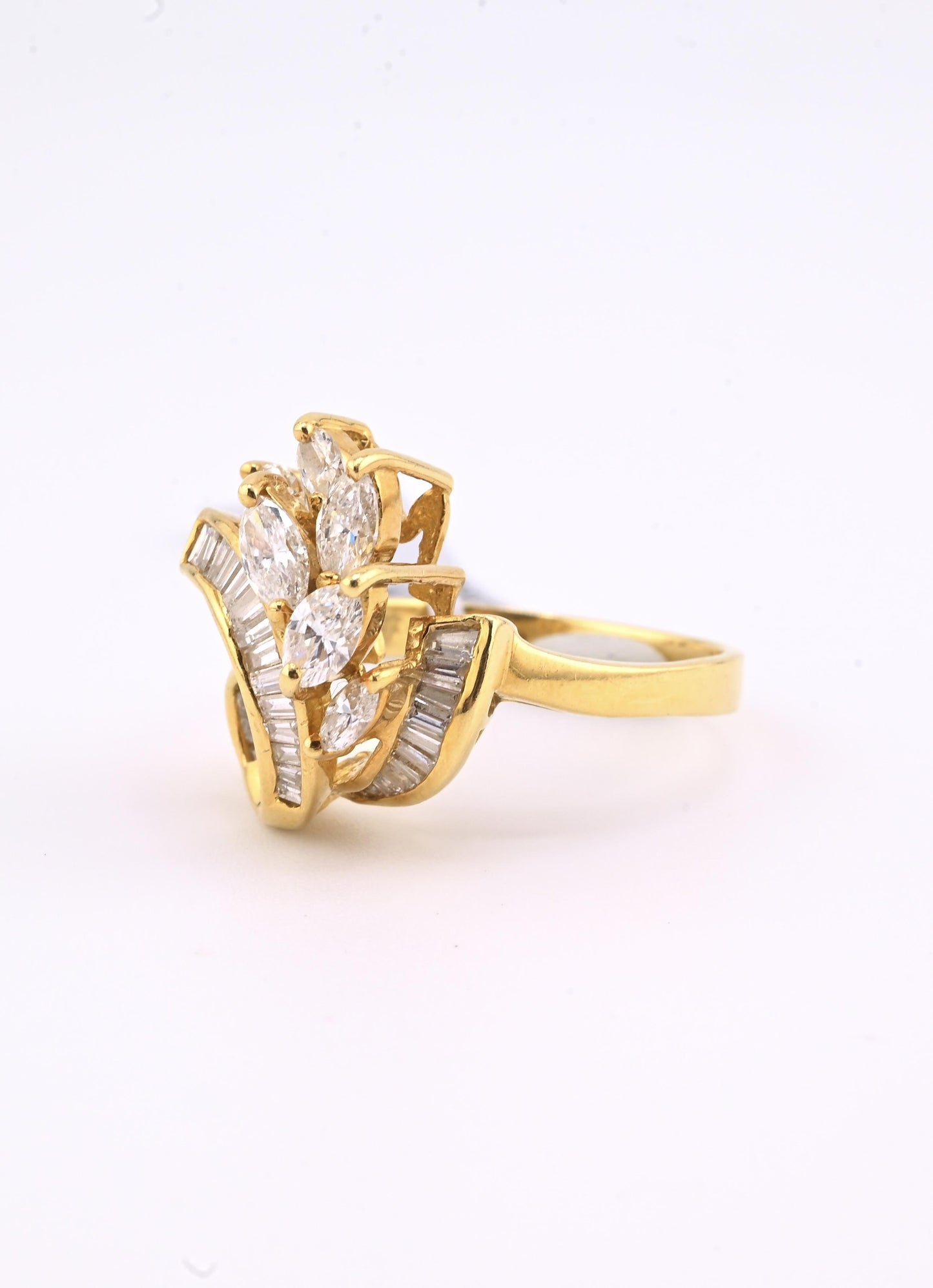 IGI Certified 18K Yellow Gold Diamond Ring 1.17 CTW Marquise & Baguettes