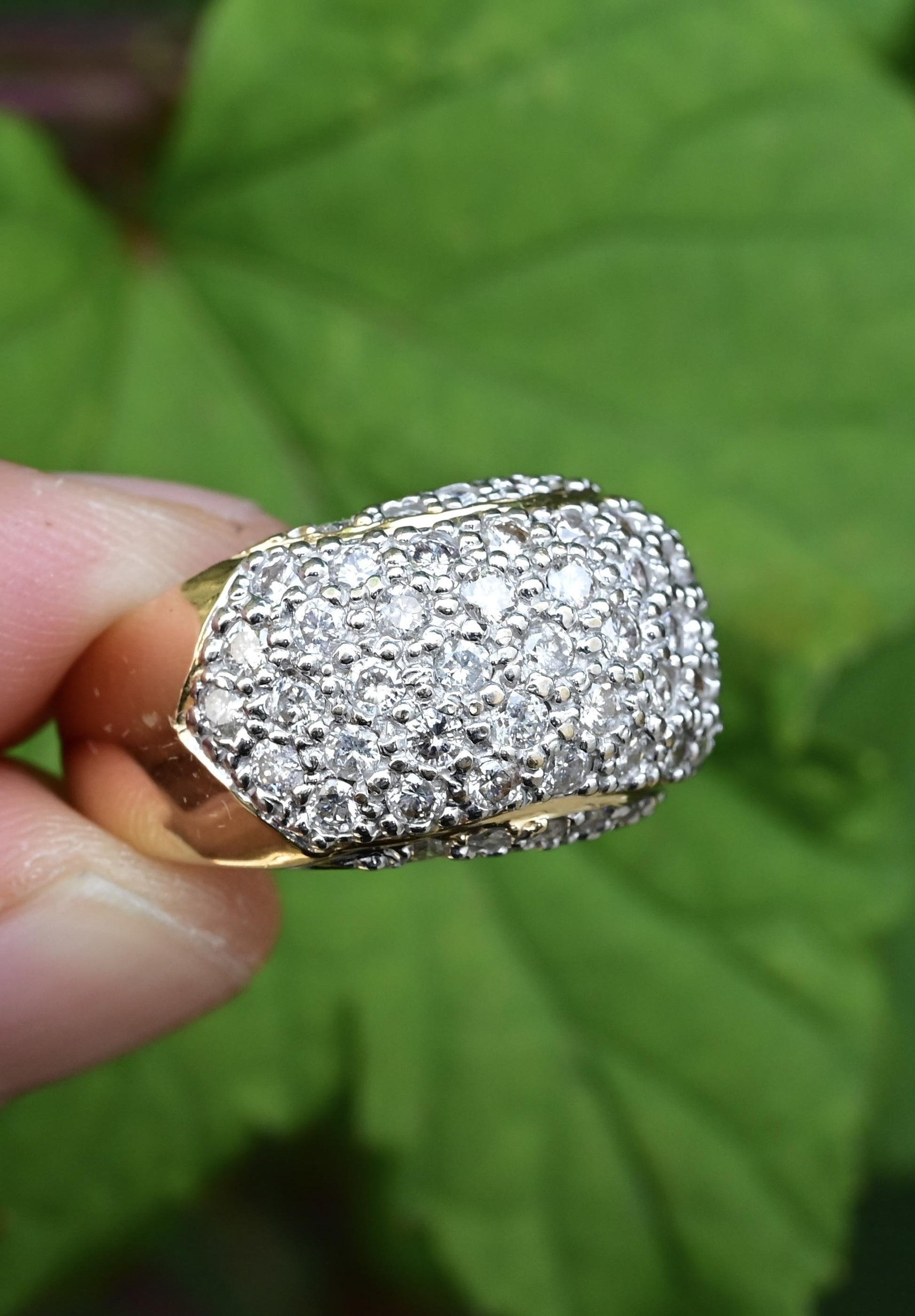 14K Yellow Gold Diamond Pave Dome Ring with 1.82 Carats, Size 8.5 IGI Certified