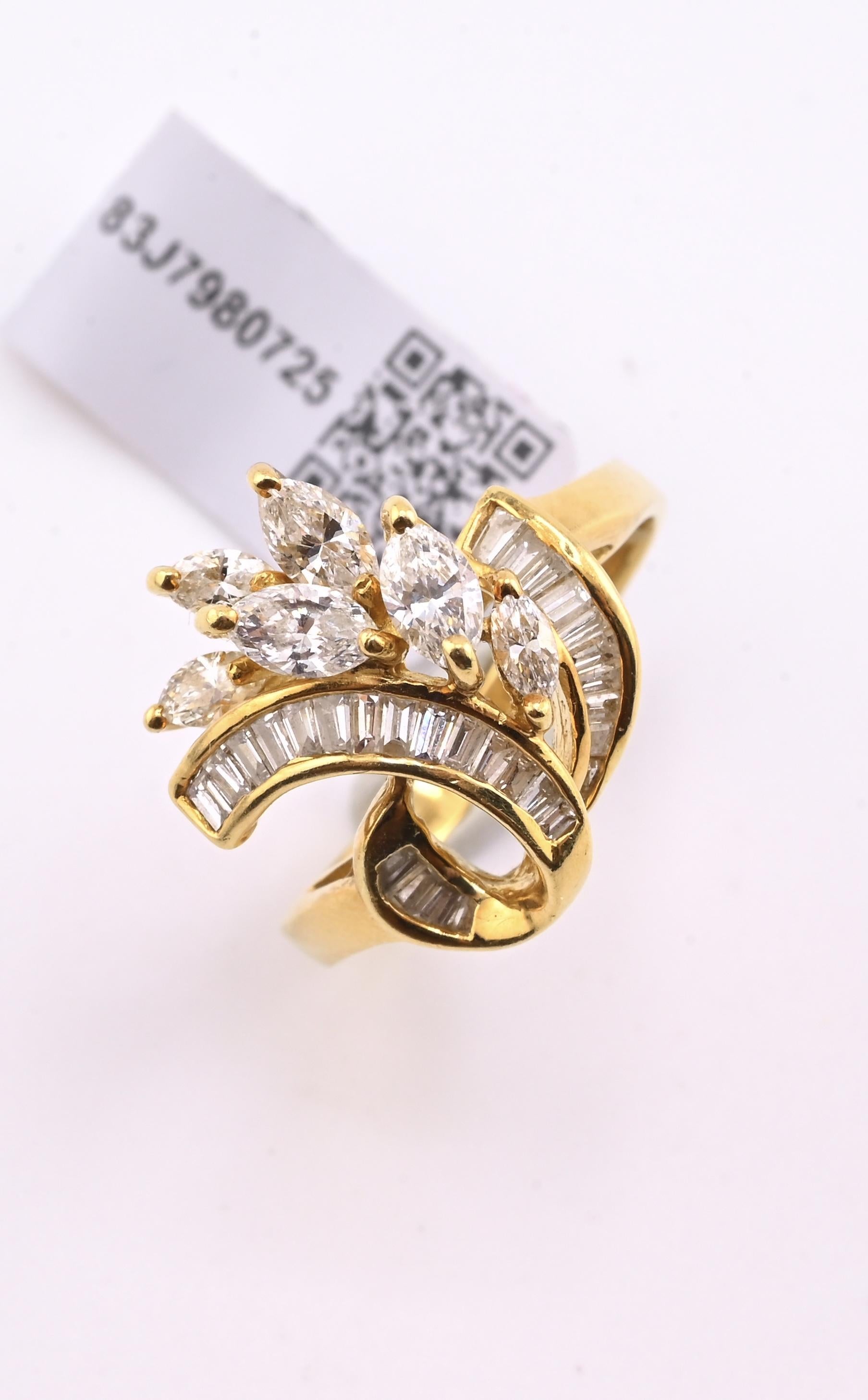 IGI Certified 18K Yellow Gold Diamond Ring 1.17 CTW Marquise & Baguettes