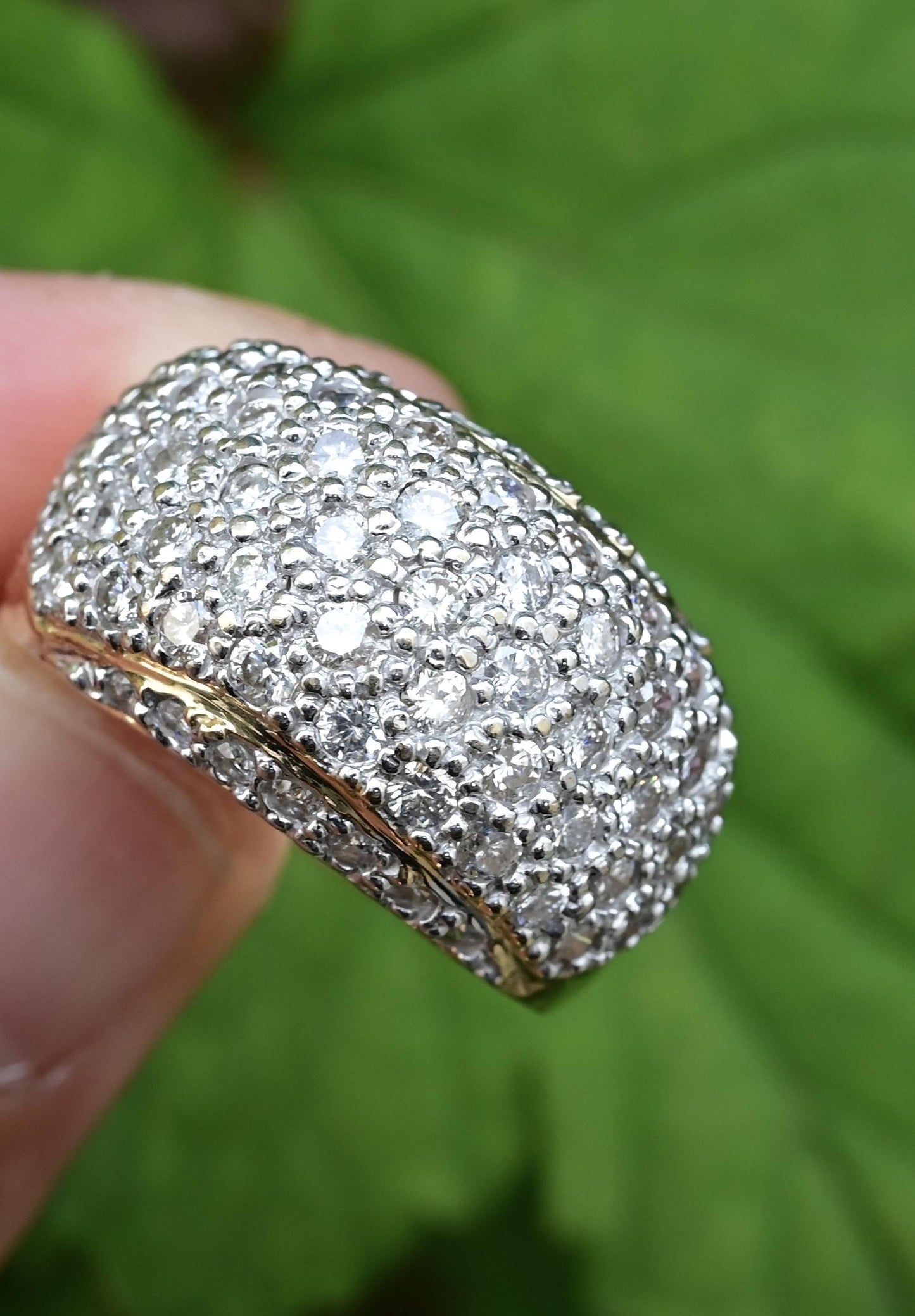 14K Yellow Gold Diamond Pave Dome Ring with 1.82 Carats, Size 8.5 IGI Certified