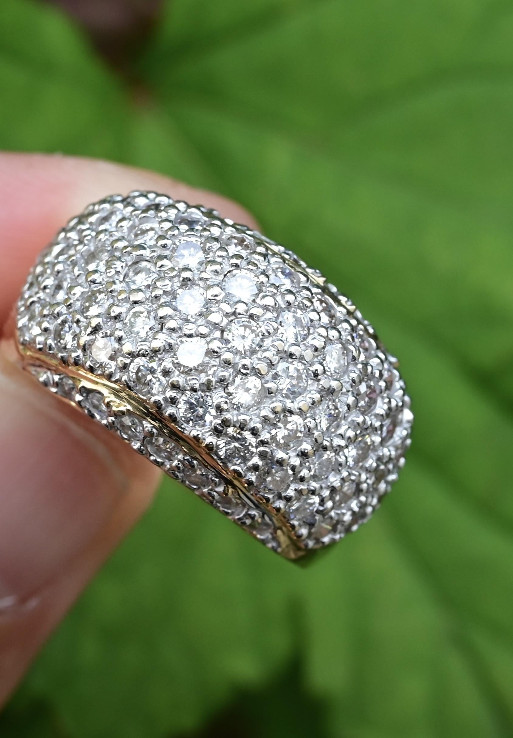14K Yellow Gold Diamond Pave Dome Ring with 1.82 Carats, Size 8.5 IGI Certified